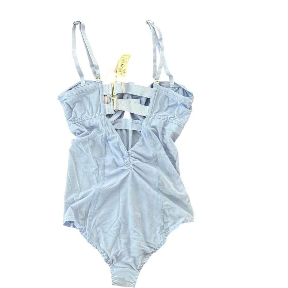 We Are HAH Under The Wire Bodysuit Periwinkle Blue Mesh Size S NEW - Picture 2 of 6
